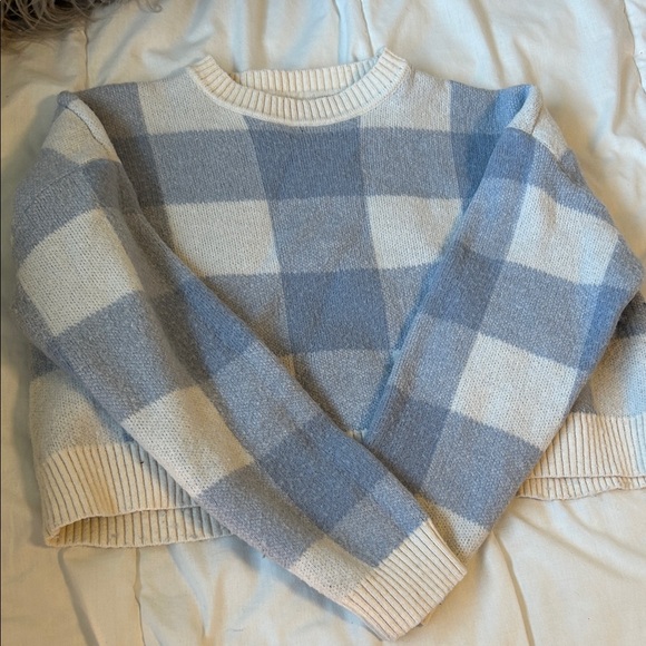 Sweaters - Plaid Blue and Cream Women's Sweater